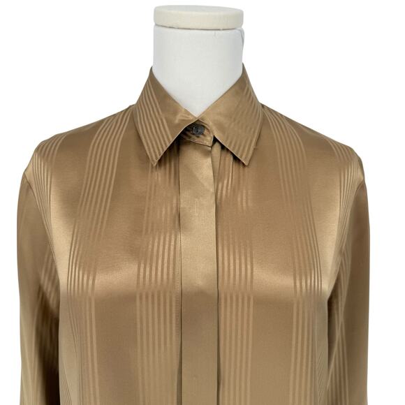 Vintage 1990s Rena Rowan Silk Vertical Stripe Button-Up Shirt Sz 10 Minimalist - Picture 2 of 6